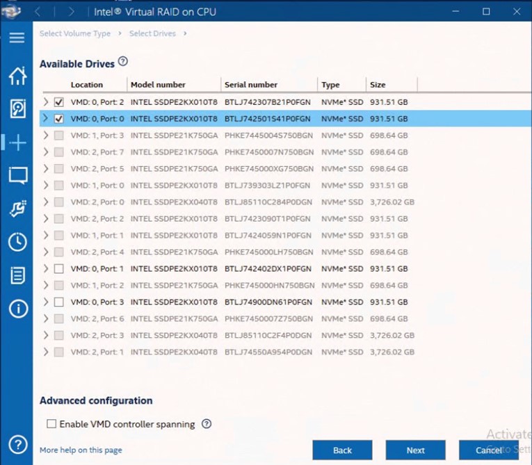 RAID 0 Volume Drive Selection