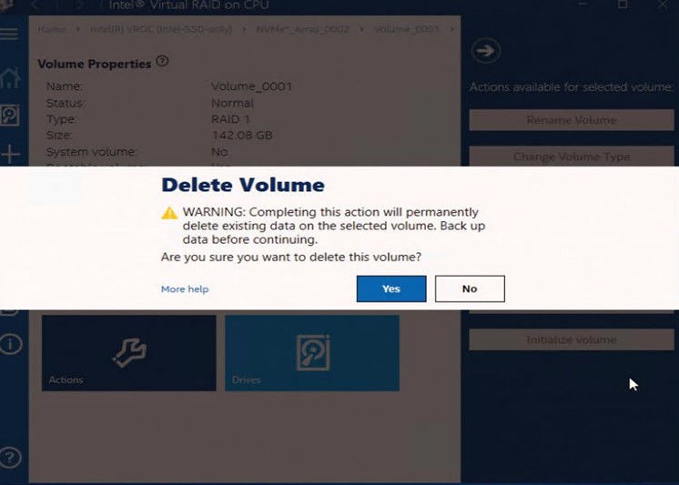 Delete Volume Confirmation Message