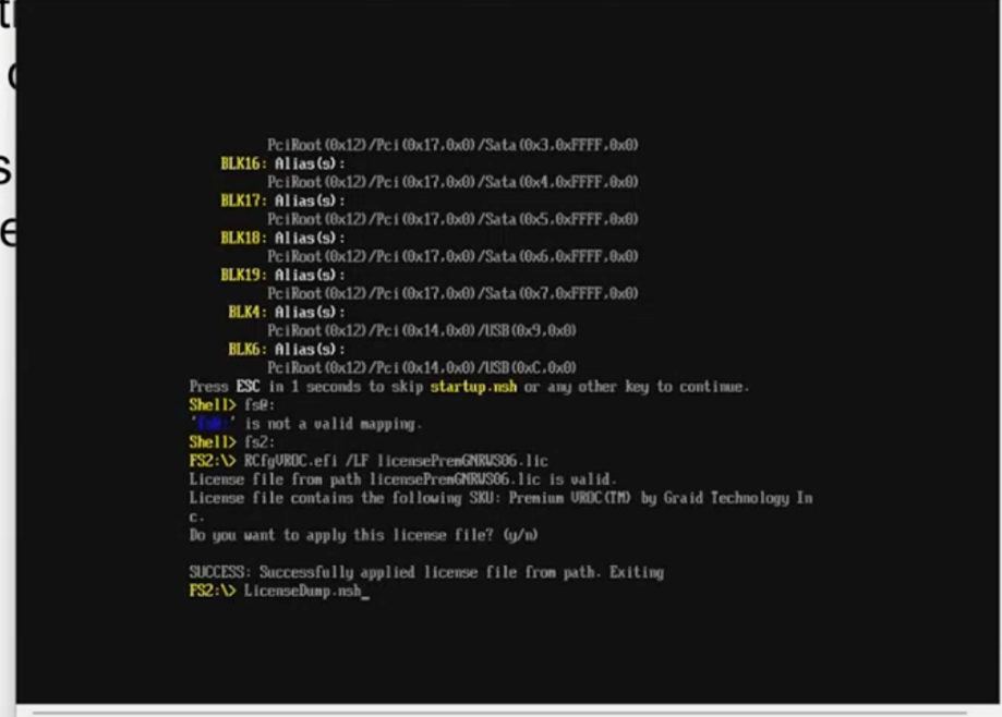 Applying the VROC license key with the EFI Shell