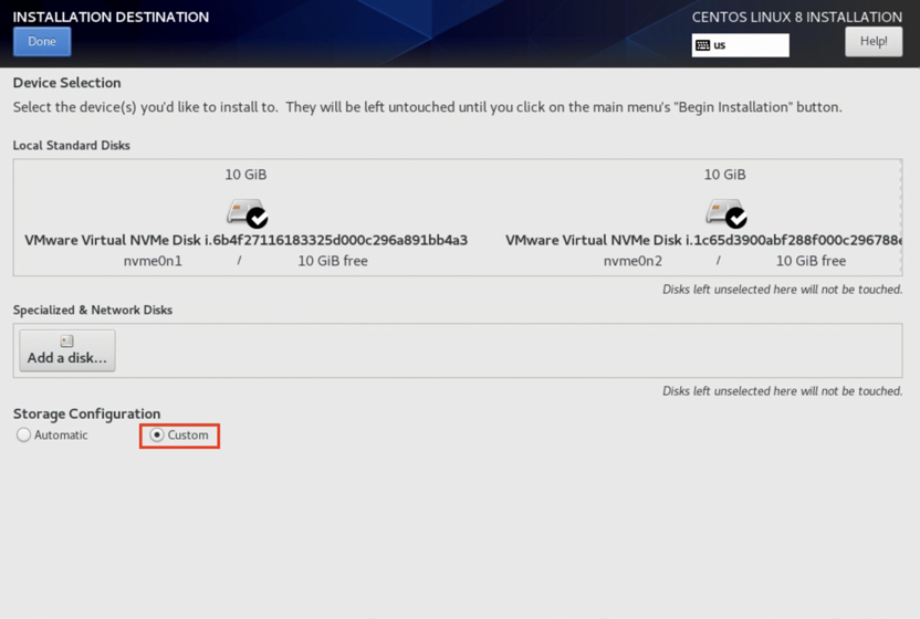 CentOS Custom Storage Configuration
