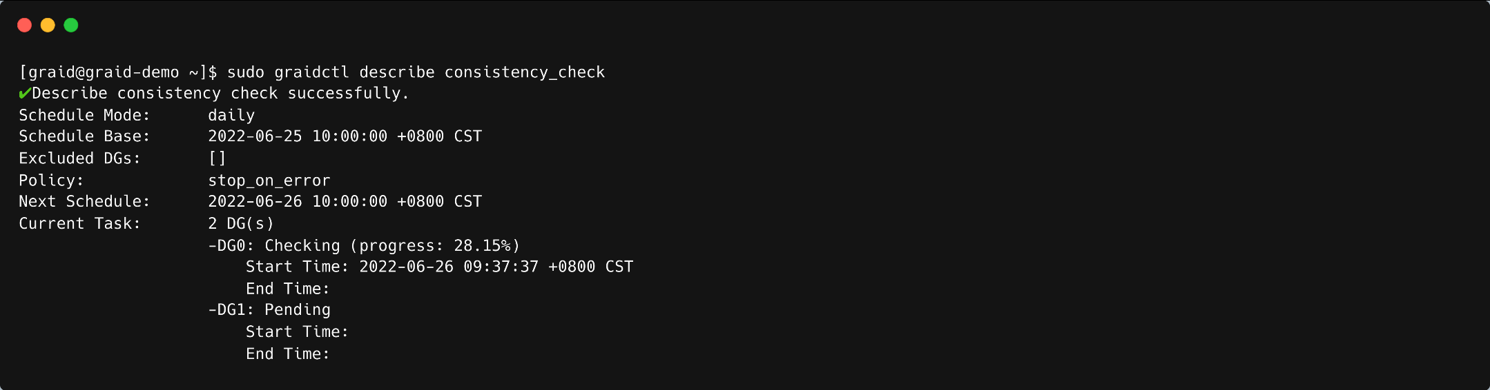 Consistency Check Info Output