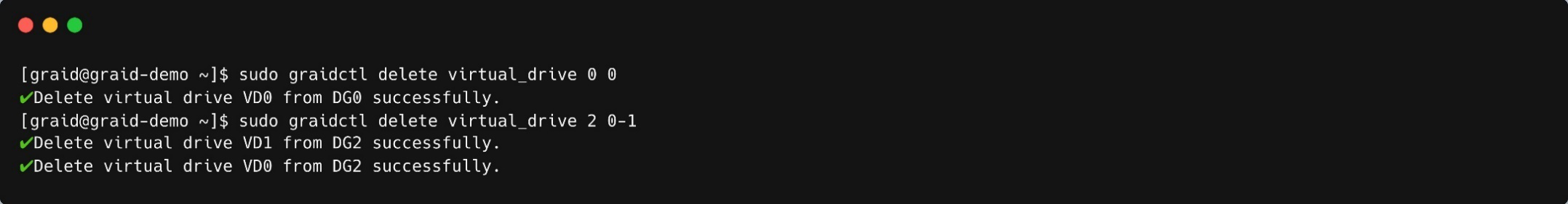 Delete Virtual Drive Output