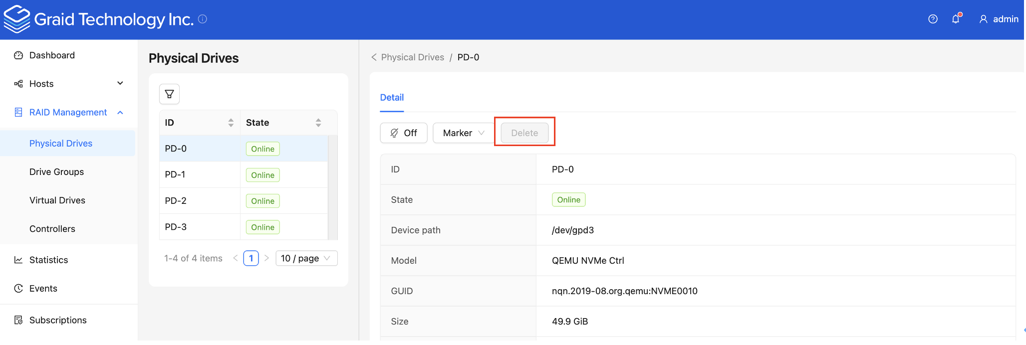 Delete physical drive