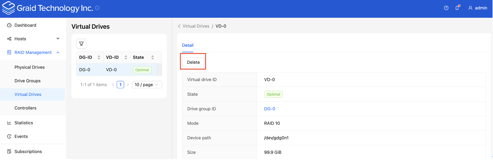 Delete virtual drive