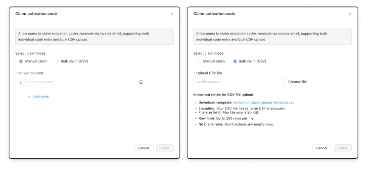 Enter activation code