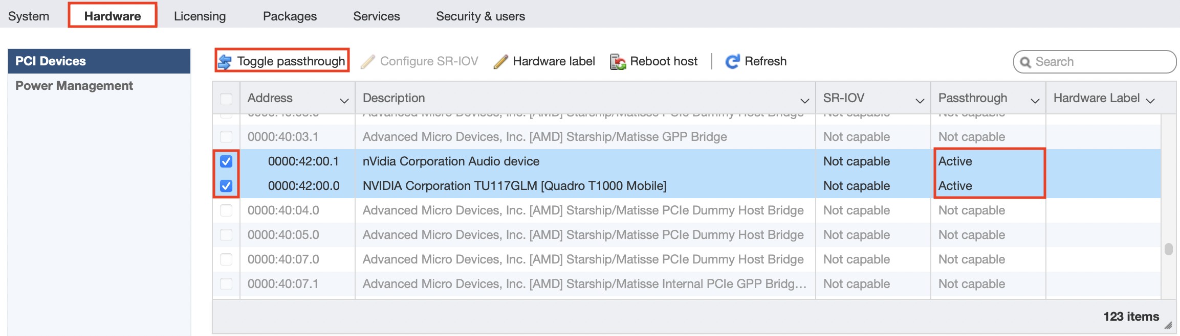ESXi Pci Passthrough Active