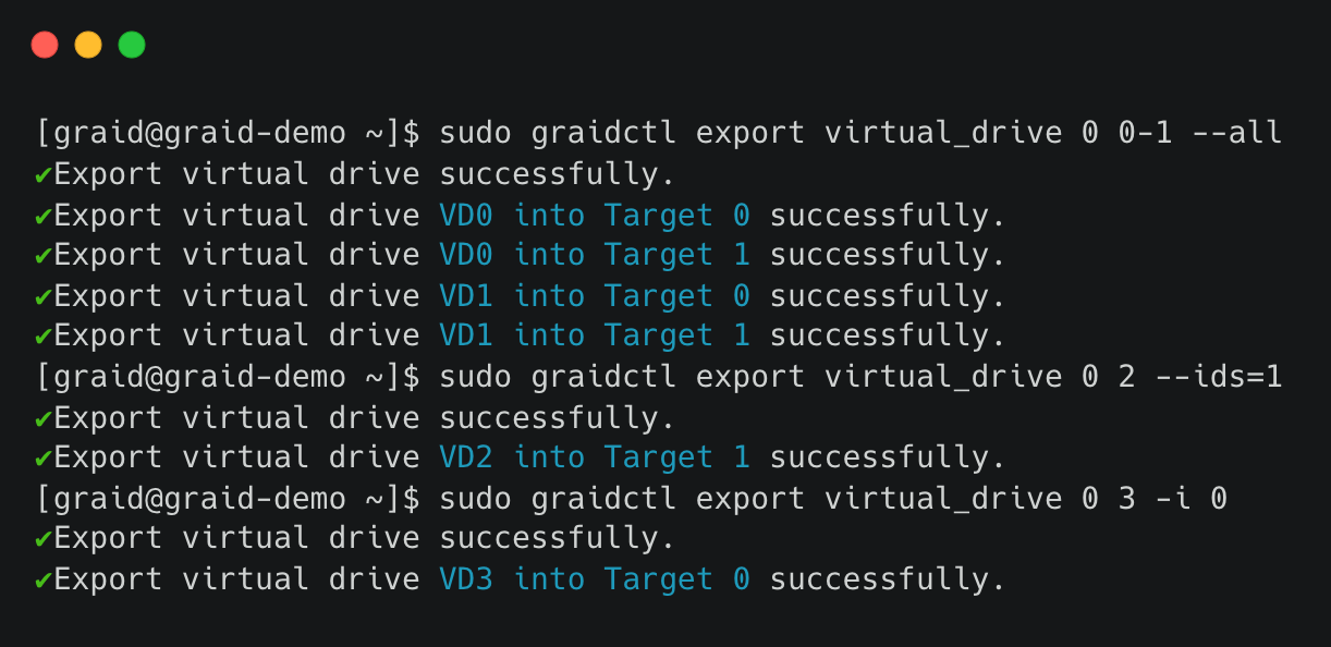 Export Virtual Drive NVMe-oF Output