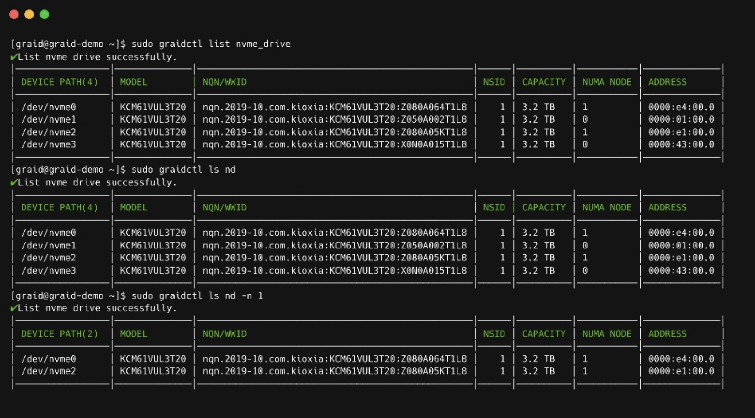 List NVMe drives