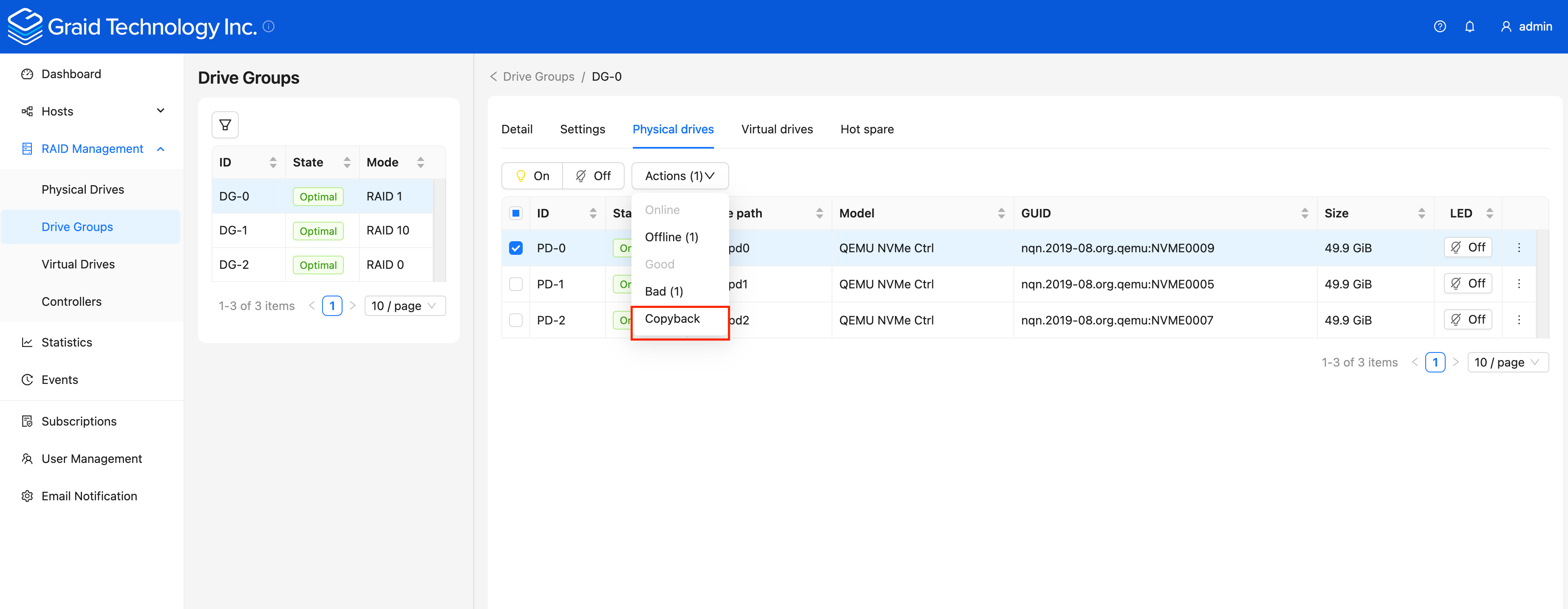 Management Console Copyback Action