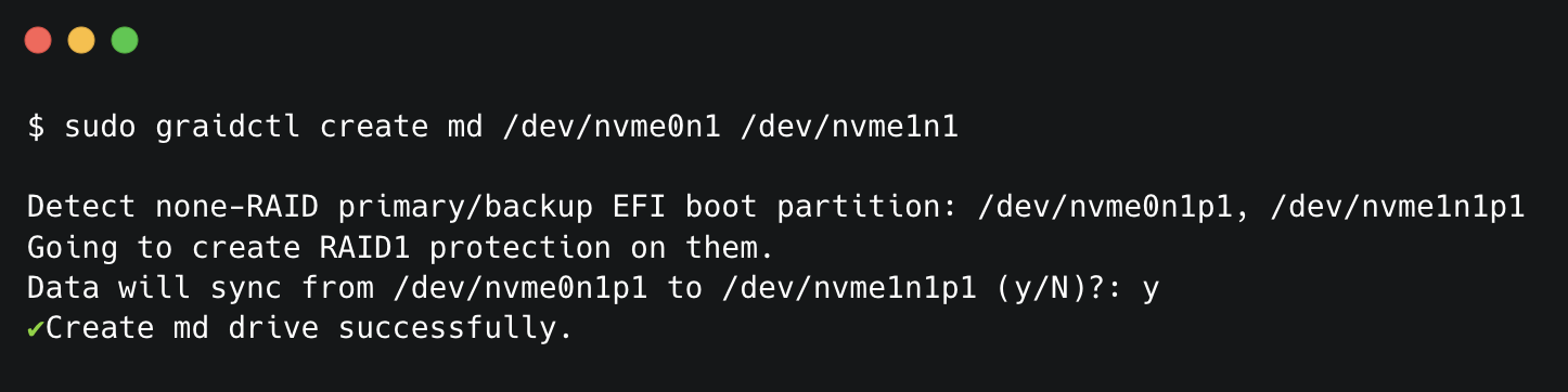 MD Bootable RAID Create Output