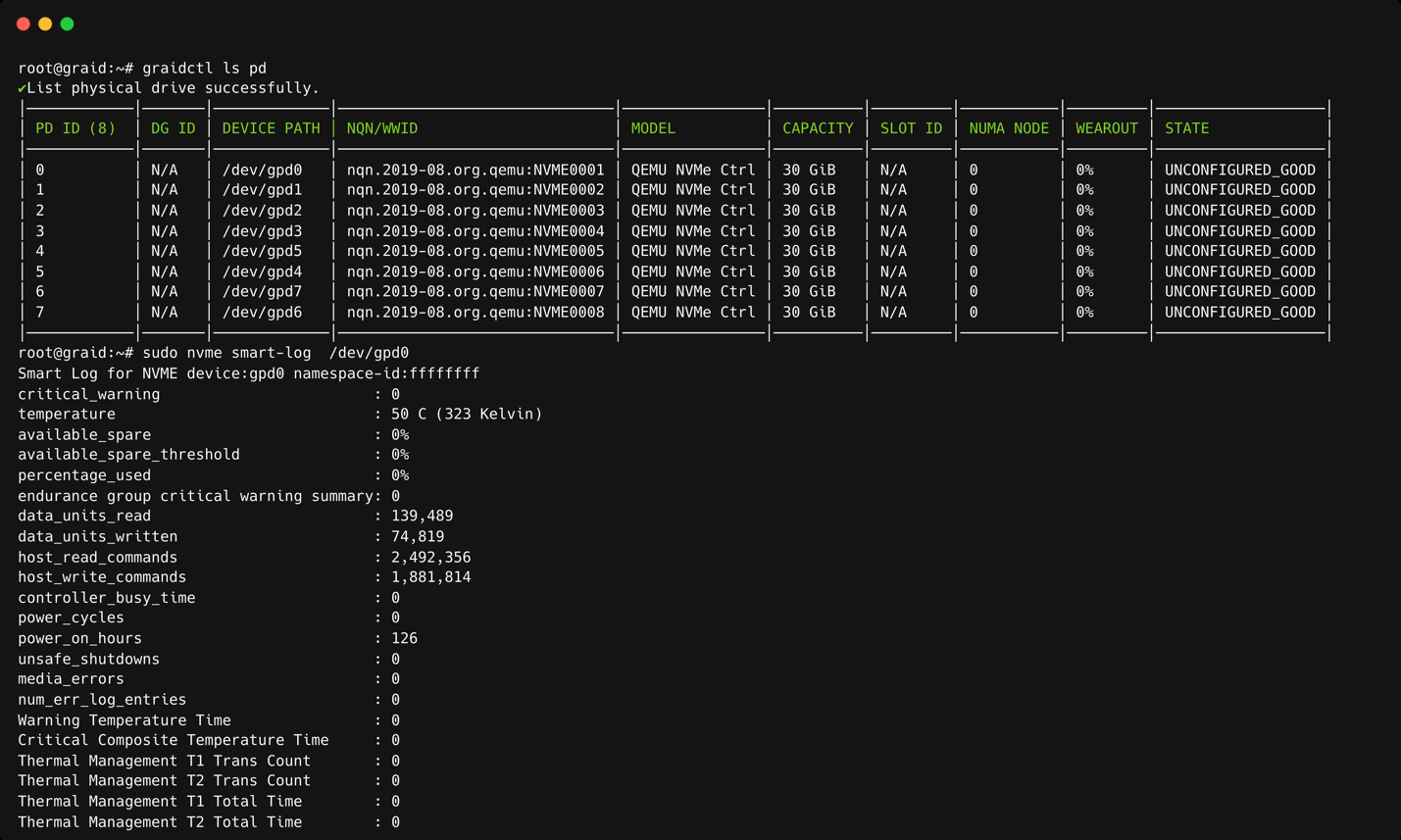NVMe SMART Log Output