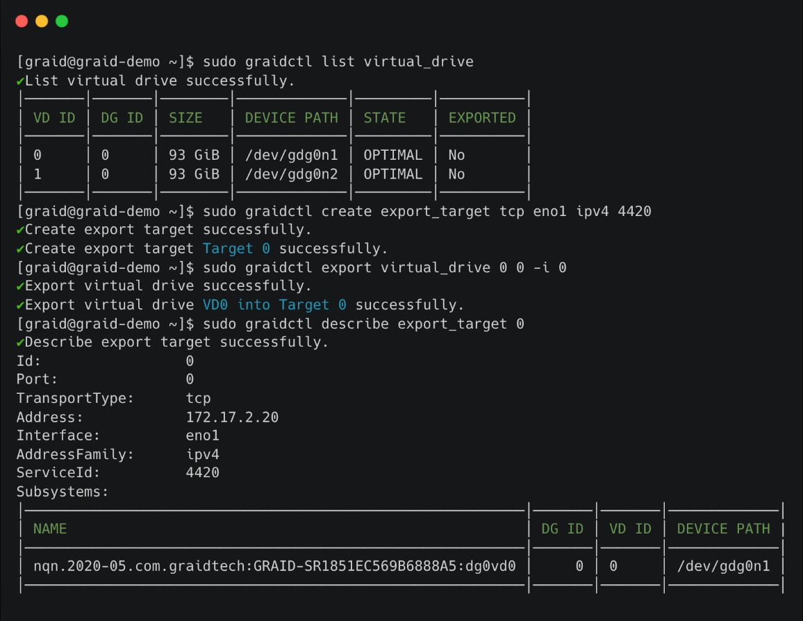 NVMe-oF Export Target Output