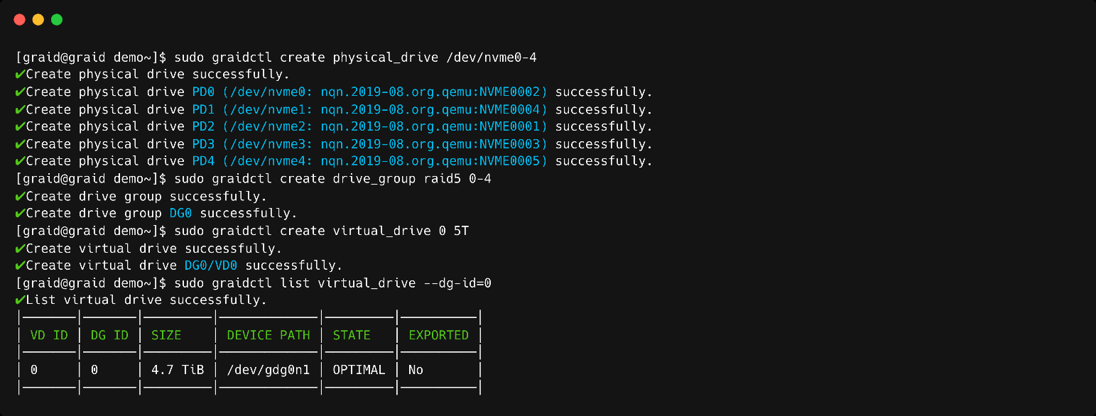 RAID5 Virtual Drive Output