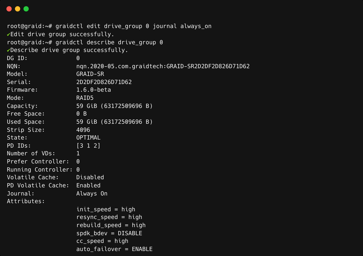 RAID5 Journal Mode Output