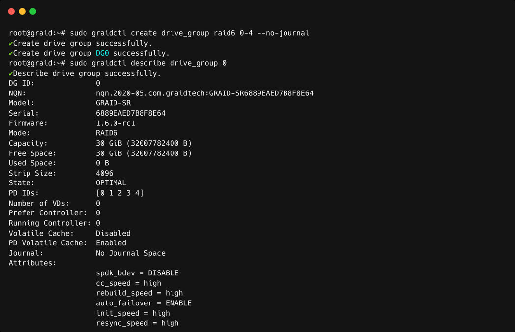 RAID6 No Journal Drive Group Output