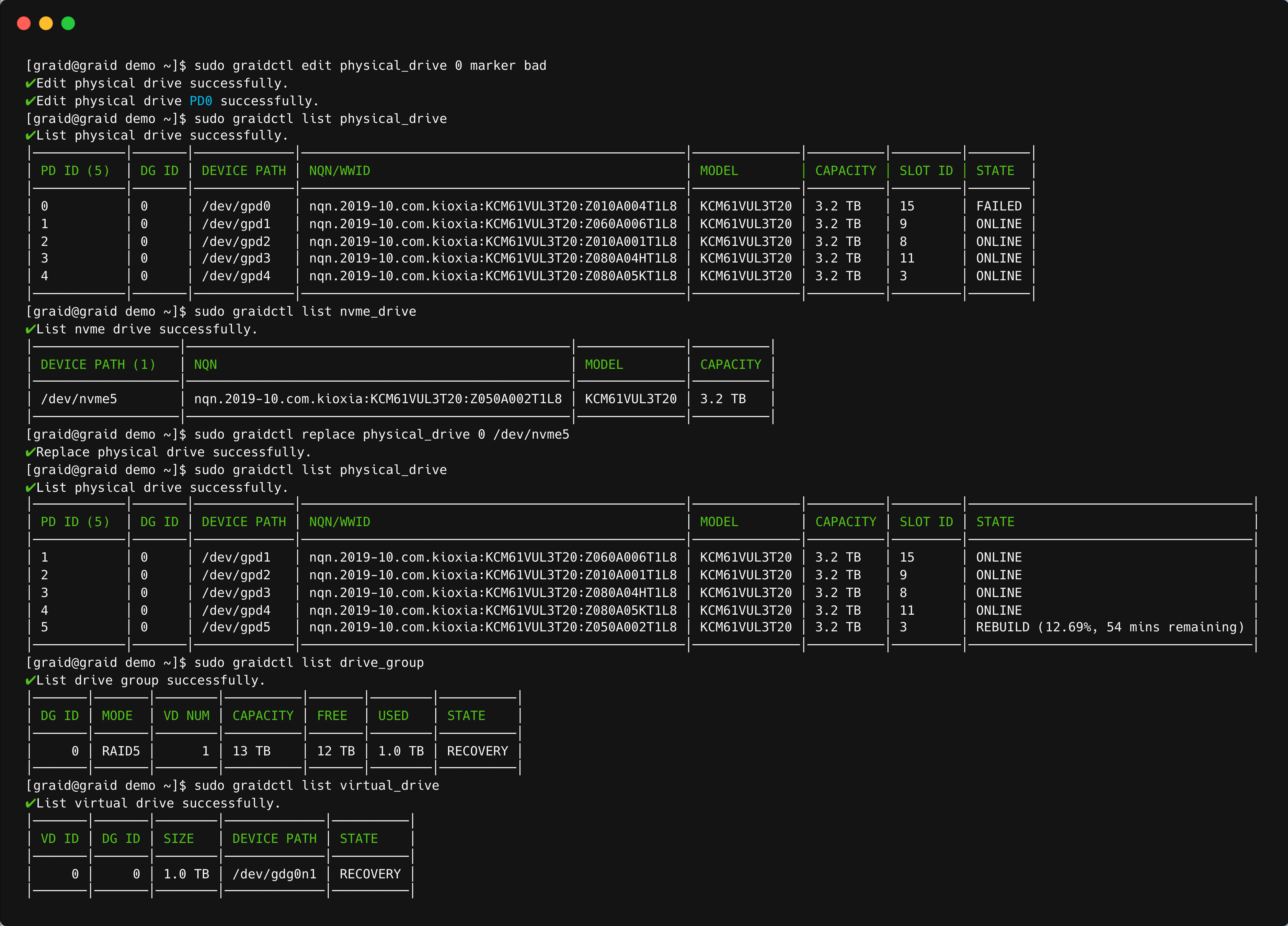 Replace Physical Drive Output