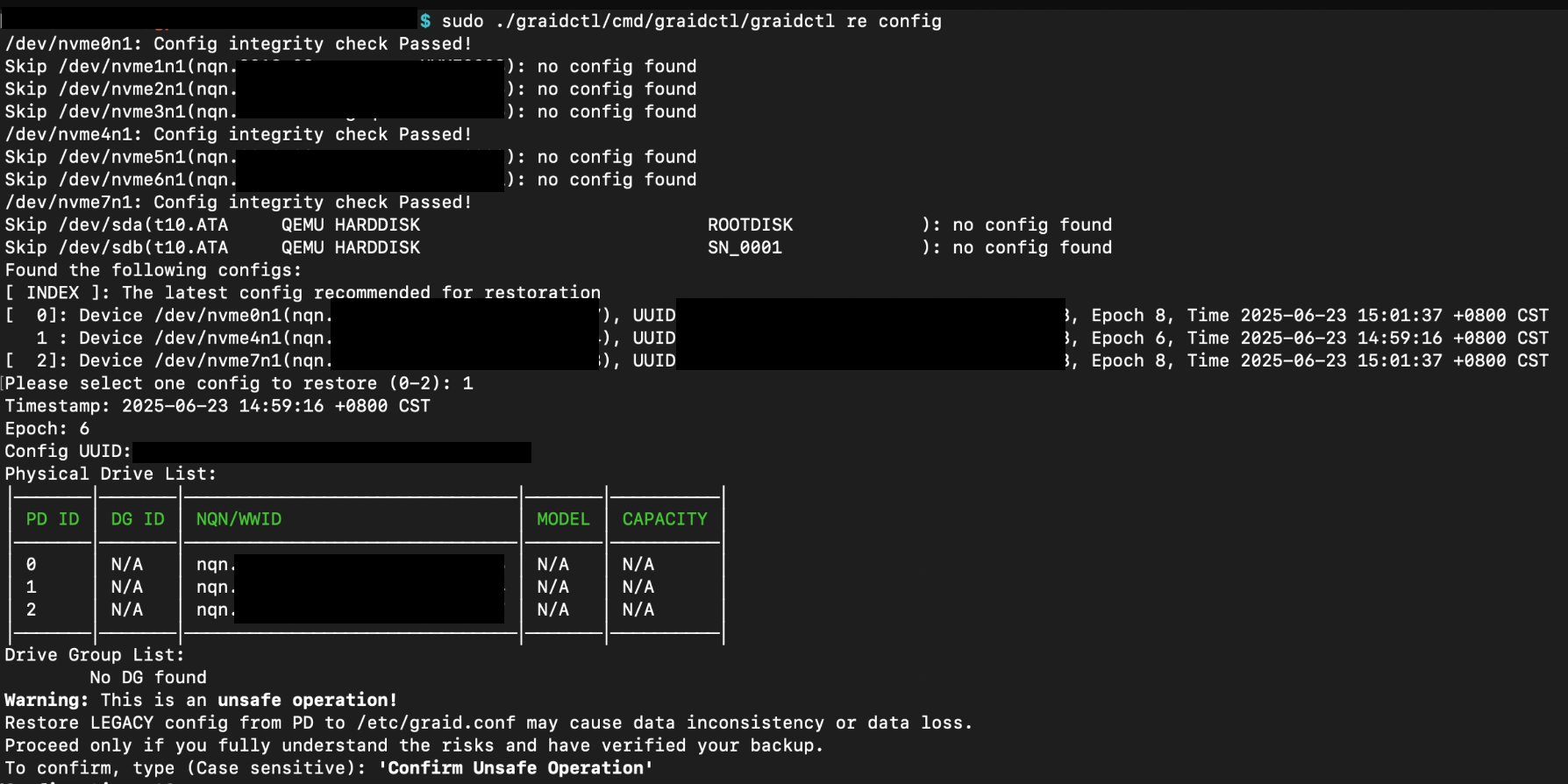 Restore Config Auto Output