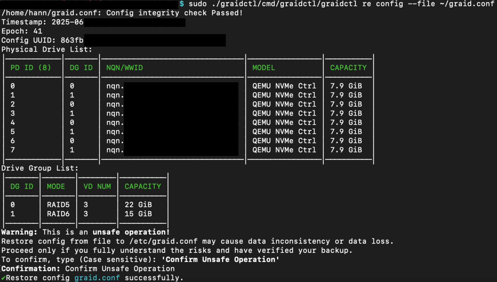 Restore Config File Output