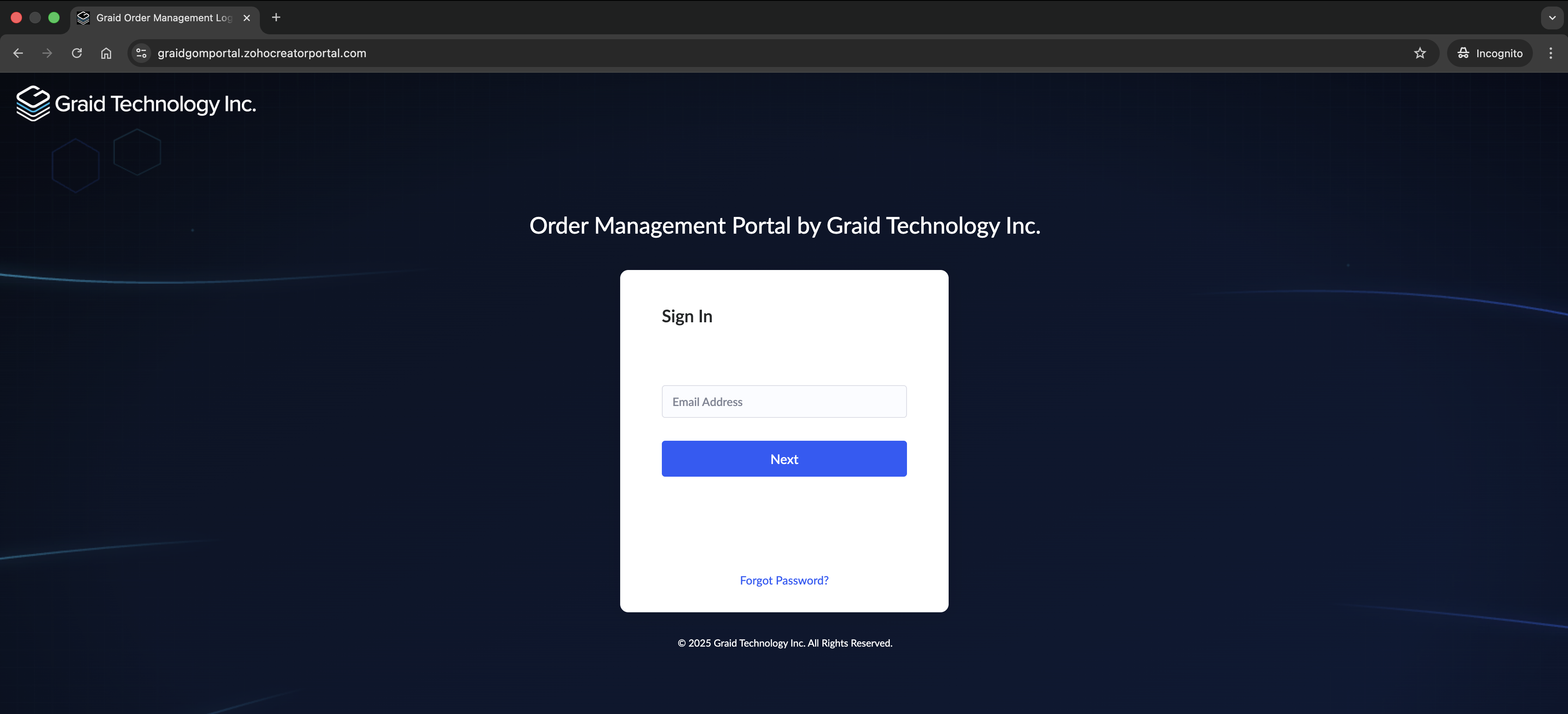 Portal sign-in page showing the email field and Next button