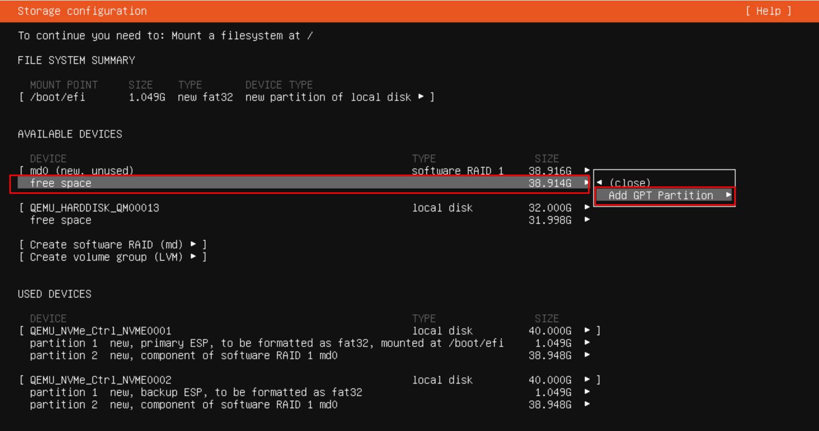 Ubuntu MD EFI Partition Size