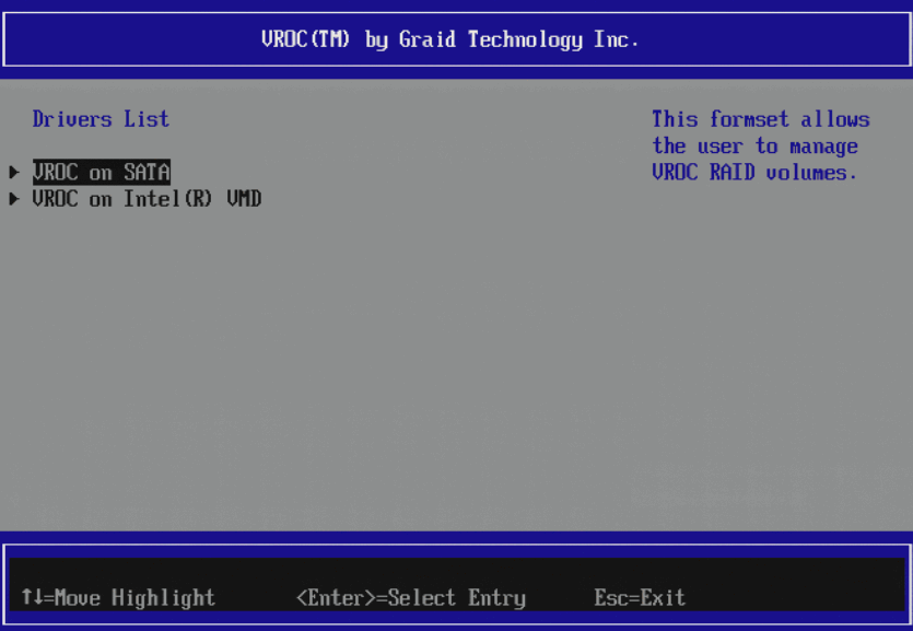 VROC™ by Graid Technology Inc. menu