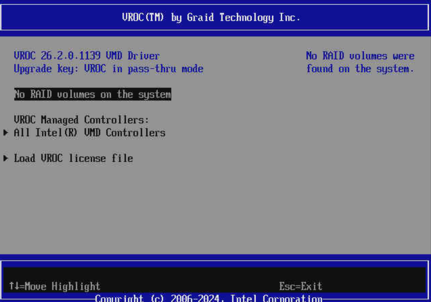 VROC (VMD NVMe RAID) HII menu